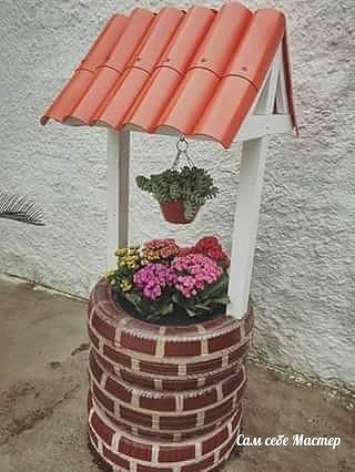 Клумбы и цветники из шин своими руками