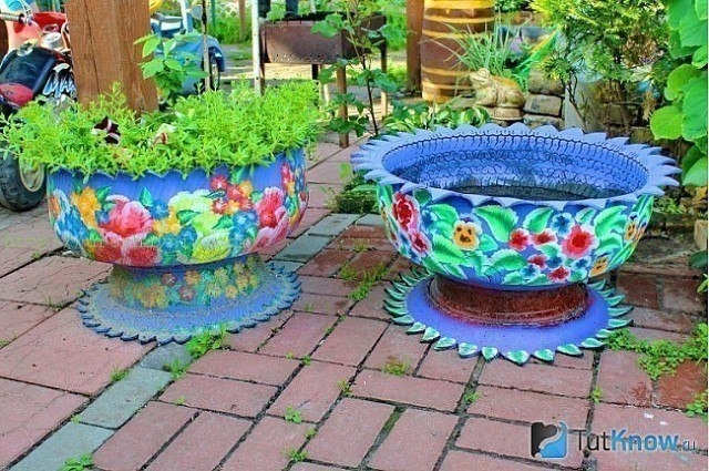 Необычные вазоны из покрышек своими руками.