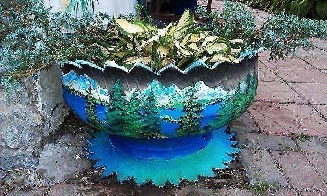 Необычные вазоны из покрышек своими руками.
