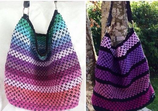 Оригинальный способ вязания сумки-мешка крючком.