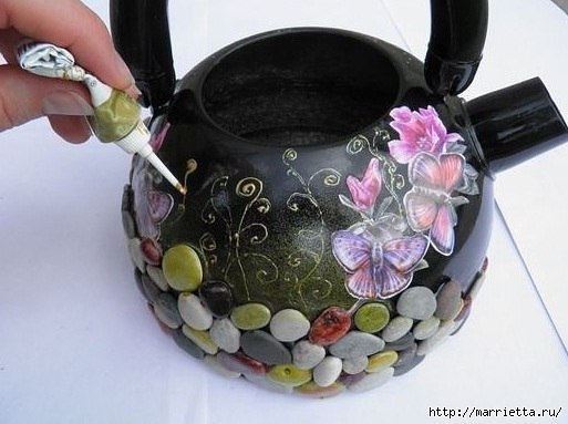 Идея декора старого чайника Идея декора старого чайника