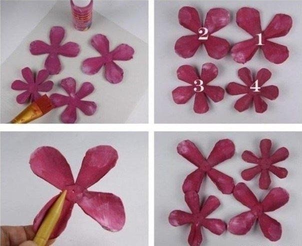 Розы из яичных лотков