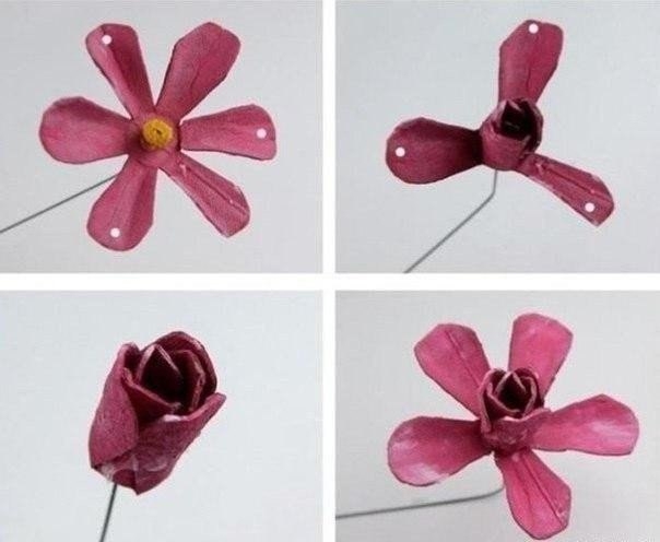 Розы из яичных лотков