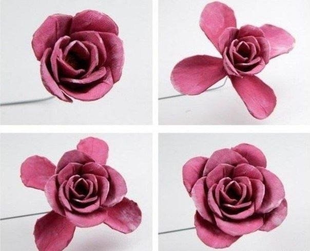 Розы из яичных лотков