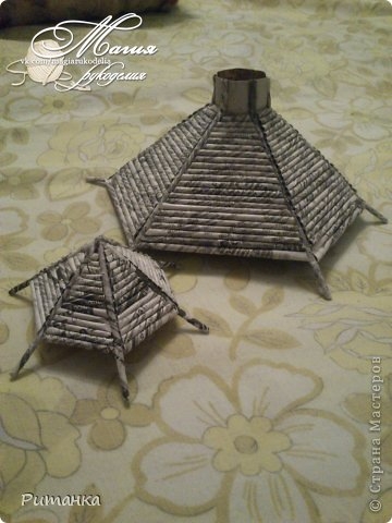 Миниатюрная беседка из газетных трубочек.