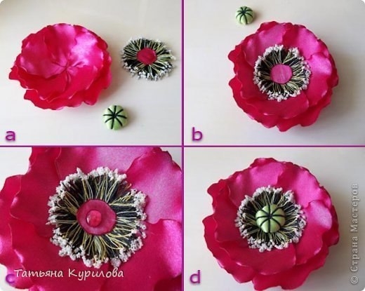 Маки из атласных лент.
