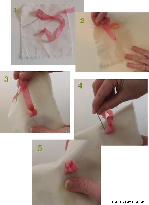 Вышиваем лентами сердце из розочек Вышиваем лентами сердце из розочек