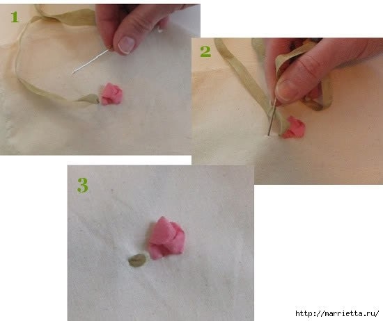 Вышиваем лентами сердце из розочек Вышиваем лентами сердце из розочек