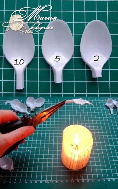 Делаем красивую розу из пластиковых ложек. Мастер класс.