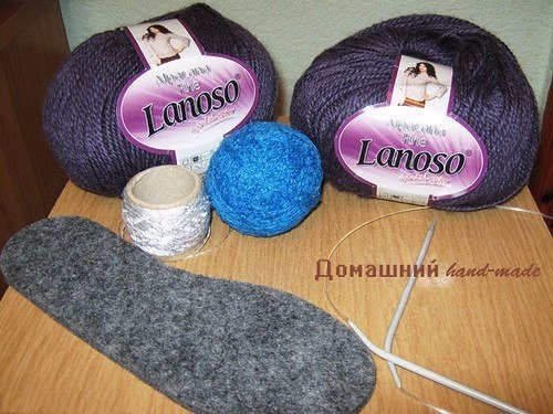 Тапочки на подошве вязаные спицами Тапочки на подошве вязаные спицами