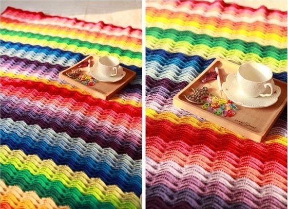 Радужный плед крючком