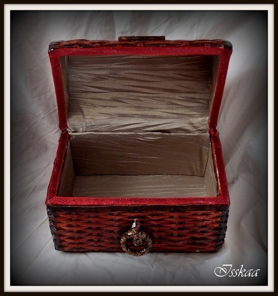 Сундучок из коробки, оплетание газетными трубочками. Мастер-класс.