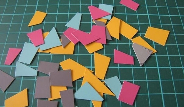 Открытка с сердечком, с использованием мозаики из цветного картона