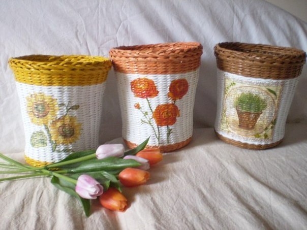 Корзинки из газетных трубочек. Плетение из газет + декупаж. Очень красивые работы. Корзинки из газетных трубочек. Плетение из газет + декупаж. Очень красивые работы.