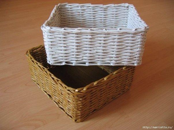 Плетение из газет. Прямоугольные корзинки. Мастер-класс