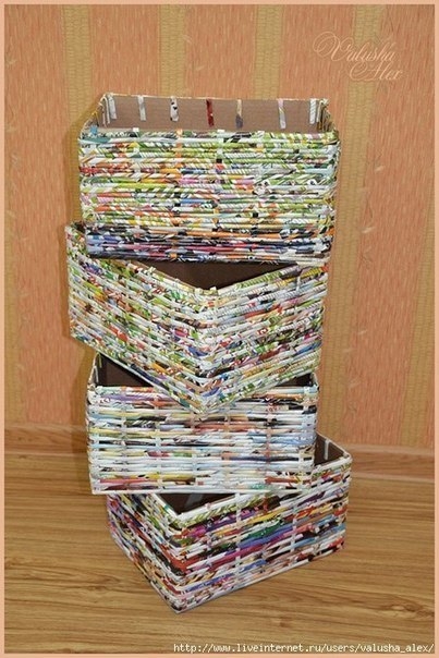 Коробки-плетенки из газет. Мастер-класс.