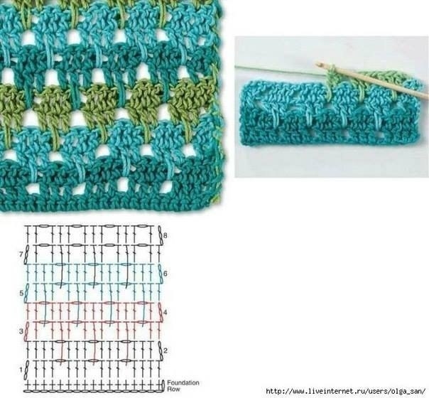 Красивые двухцветные узоры крючком Красивые двухцветные узоры крючком