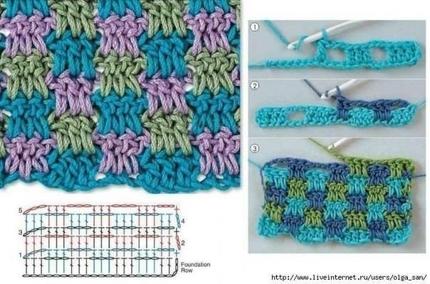 Красивые двухцветные узоры крючком Красивые двухцветные узоры крючком