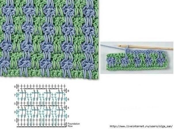 Красивые двухцветные узоры крючком Красивые двухцветные узоры крючком