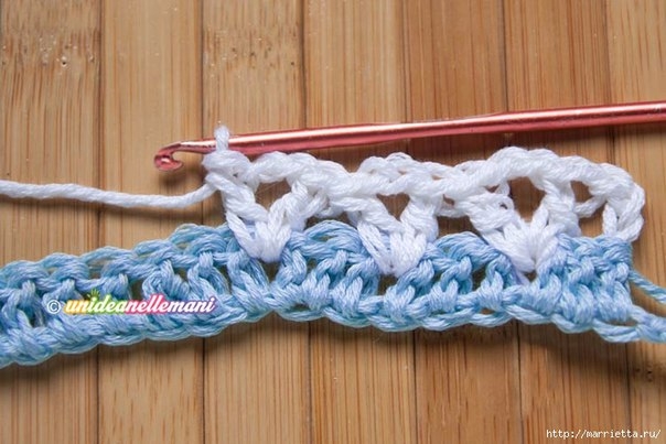 Трехцветный узор крючком для детского пледа