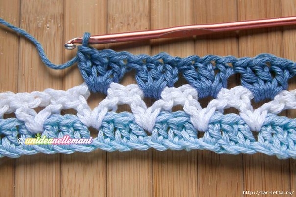 Трехцветный узор крючком для детского пледа