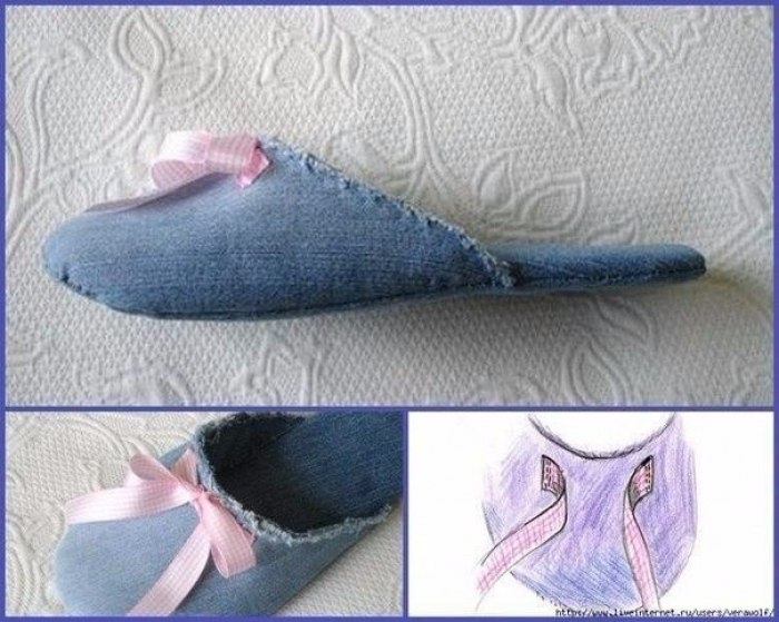 Шьем тапочки из старых джинсовых вещей