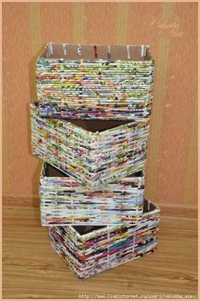 Коробочки-плетенки из газетных трубочек. Мастер-класс.