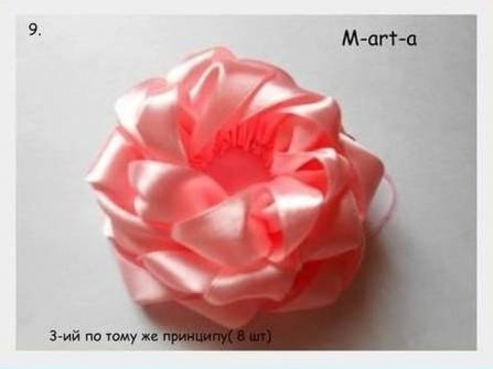 Роза из атласной ленты в технике канзаши .