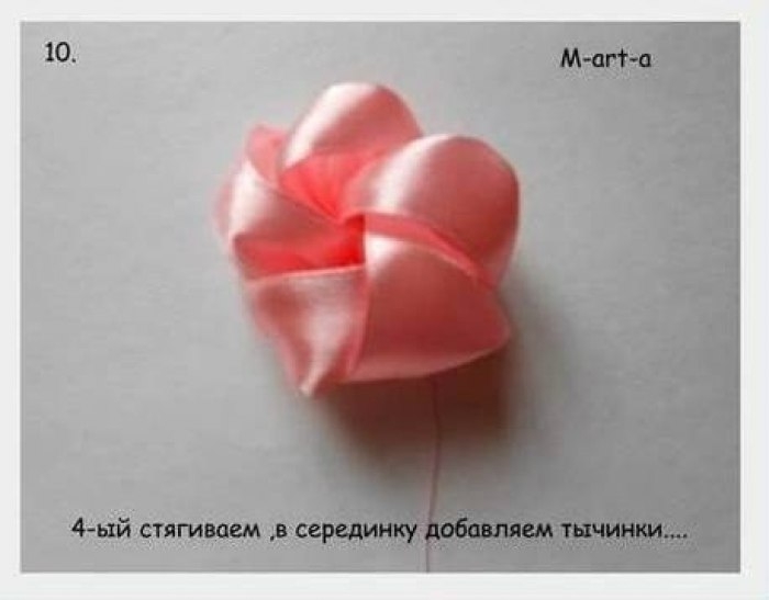 Роза из атласной ленты в технике канзаши .