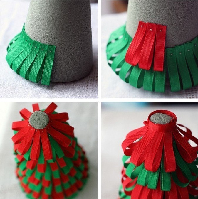 Мастерим елочку из лент. Мастерим елочку из лент.