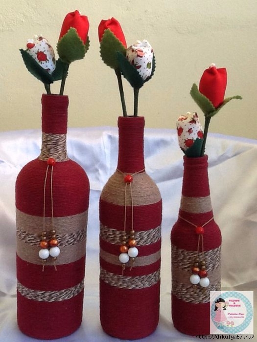 Декор бутылок. Шпагат, мешковина, кружева... Идеи.
