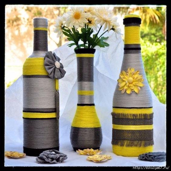 Декор бутылок. Шпагат, мешковина, кружева... Идеи.