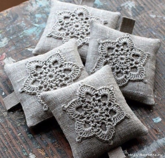 Подушечки саше с кружевом крючком. Схемы