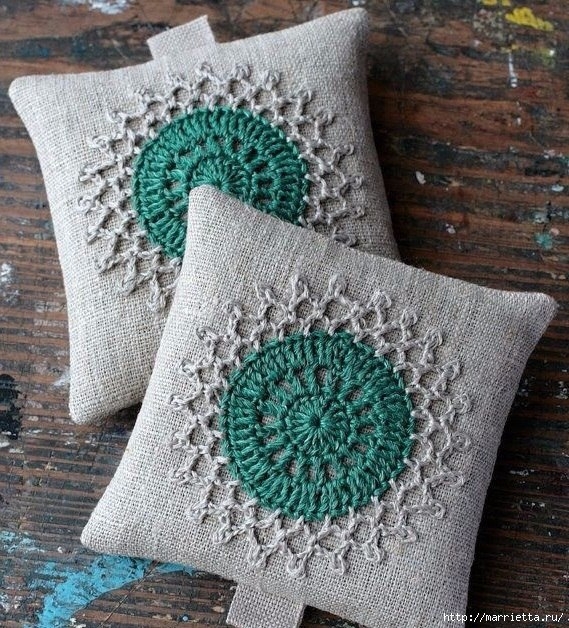 Подушечки саше с кружевом крючком. Схемы
