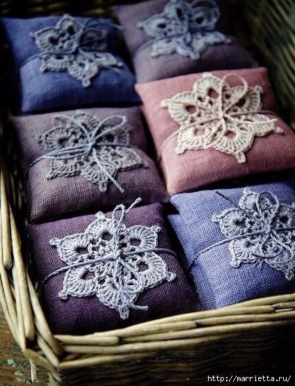 Подушечки саше с кружевом крючком. Схемы