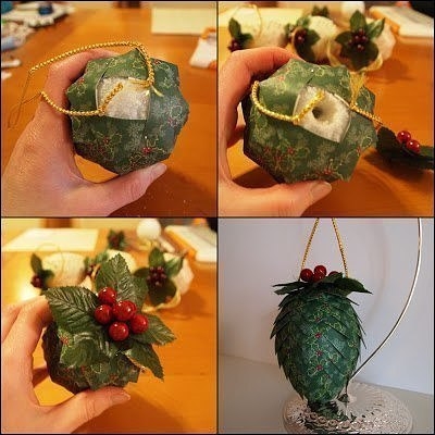 Новогодние шишки из бумаги (а можно попробовать из ткани) на елку