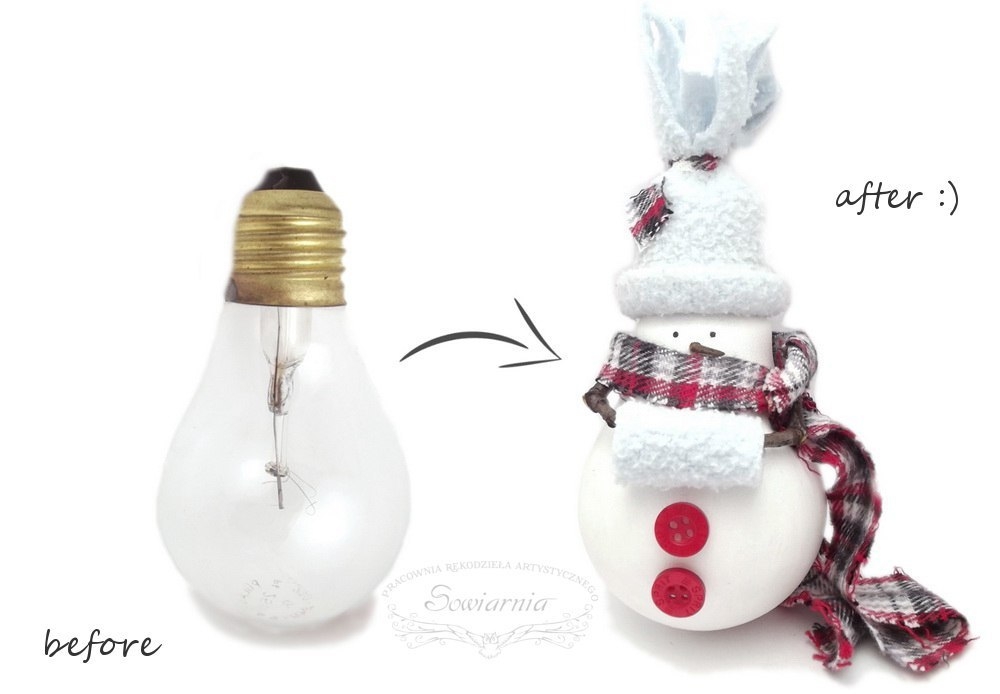 Снеговик из перегоревшей лампочки. Мастер-класс.
