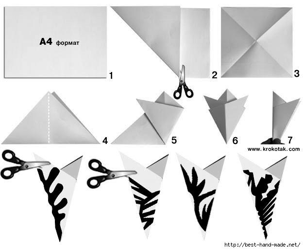 Елка из бумажных снежинок для декорирования окна. Мастер-класс
