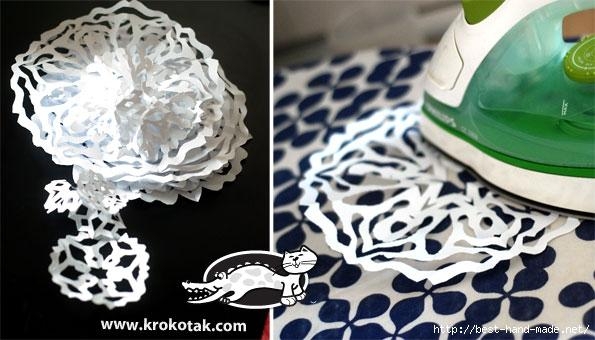 Елка из бумажных снежинок для декорирования окна. Мастер-класс