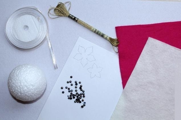 Елочный шар Пуансеттия. Мастер-класс.