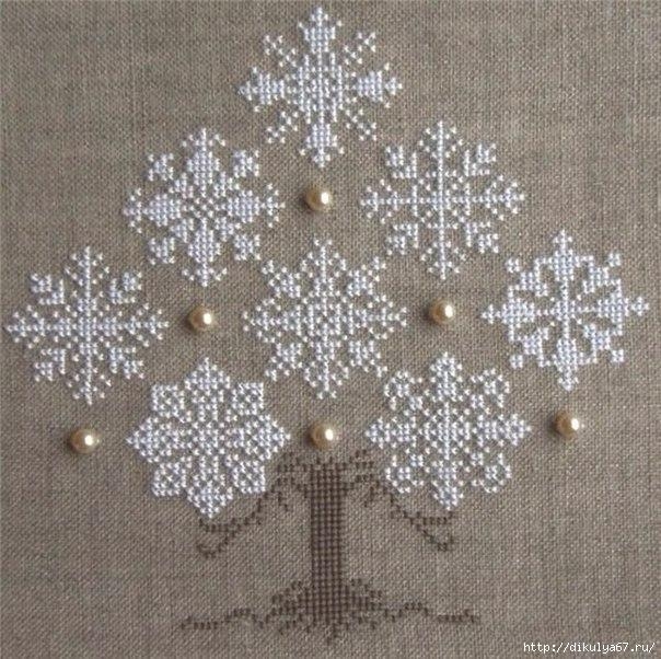 Дерево из снежинок. Схемы вышивки