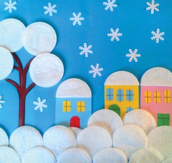 Зимние аппликации из ватных кружочков