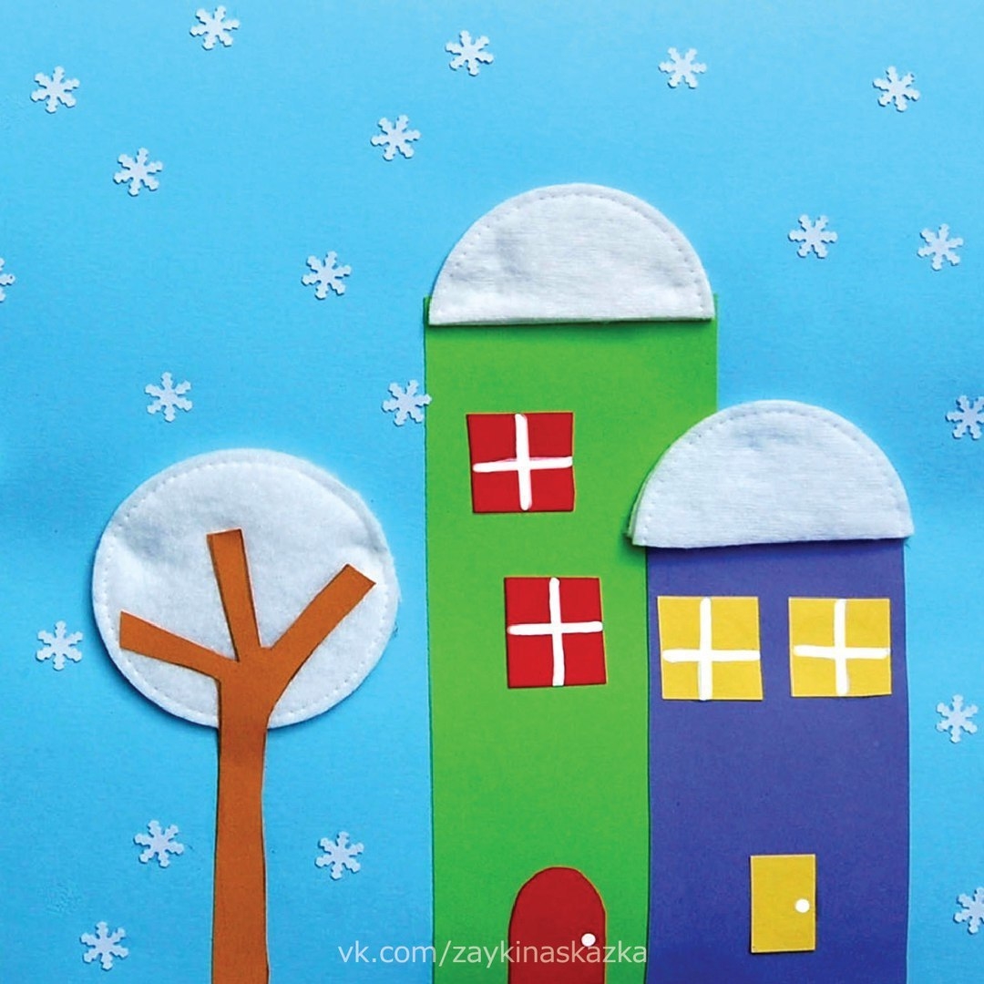 Зимние аппликации из ватных кружочков