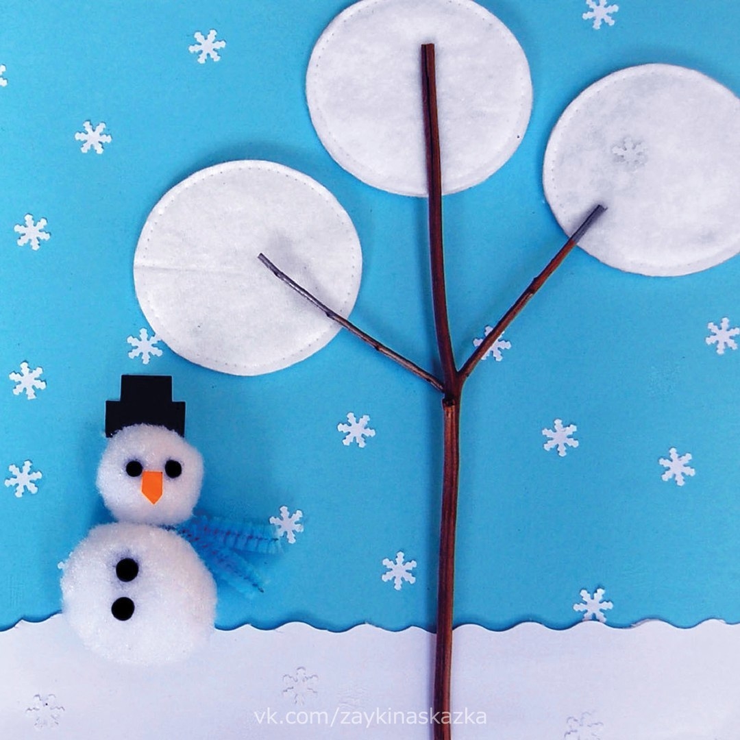 Зимние аппликации из ватных кружочков