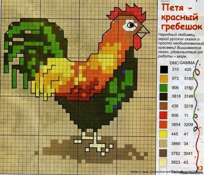 ПЕТУХИ. СХЕМЫ ДЛЯ ВЫШИВКИ И ВЯЗАНИЯ. ПОДБОРКА..