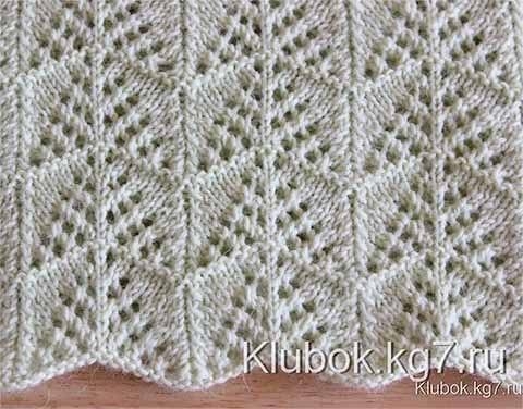 Симпатичный ажурный геометрический узор с волнистым краем для вязания спицами