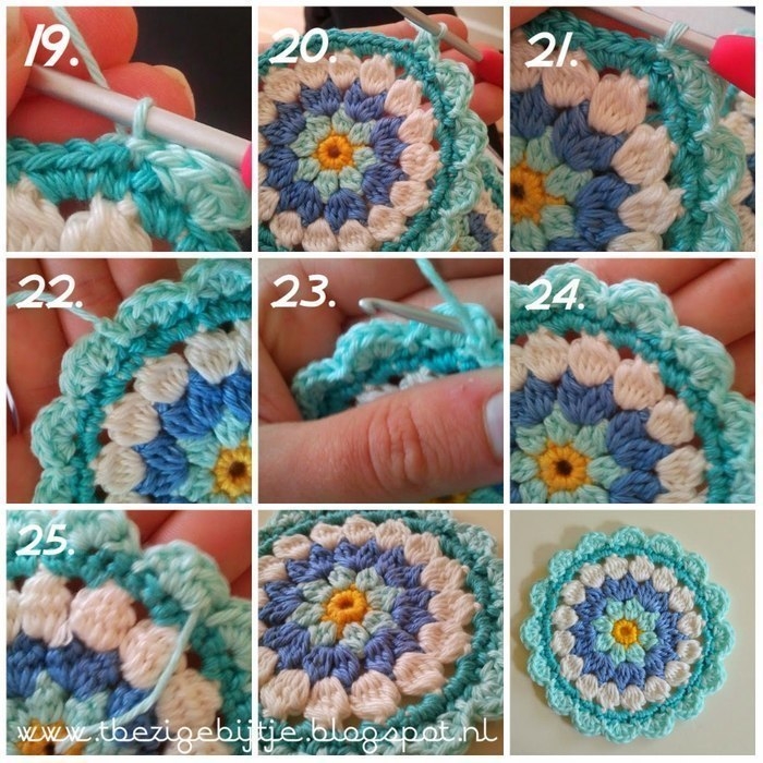 Хороший урок вязания крючком цветка подставки под чашки.