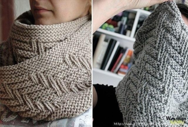 Шарф-труба «Рыбий скелет» спицами Шарф-труба «Рыбий скелет» спицами