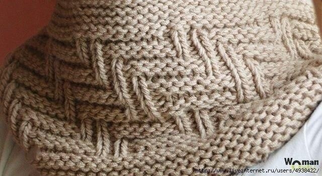 Шарф-труба «Рыбий скелет» спицами Шарф-труба «Рыбий скелет» спицами