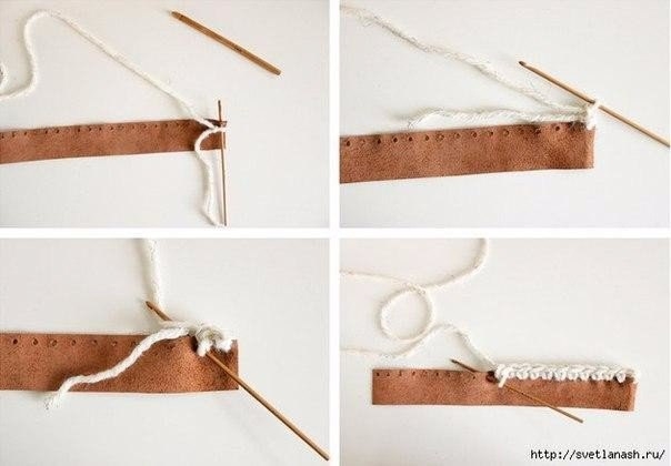 Шарф снуд с отделкой кожей и кнопками